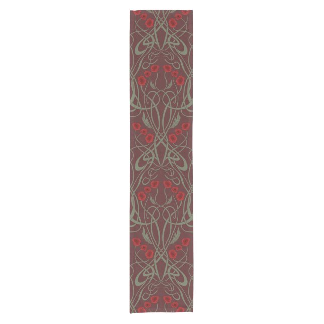 Art Nouveau Geometric Poppies and Sinuous Stems Short Table Runner (Front)