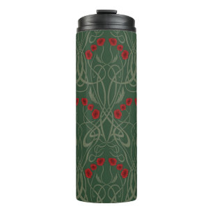 Art Nouveau Geometric Poppies and Sinuous Stems Thermal Tumbler