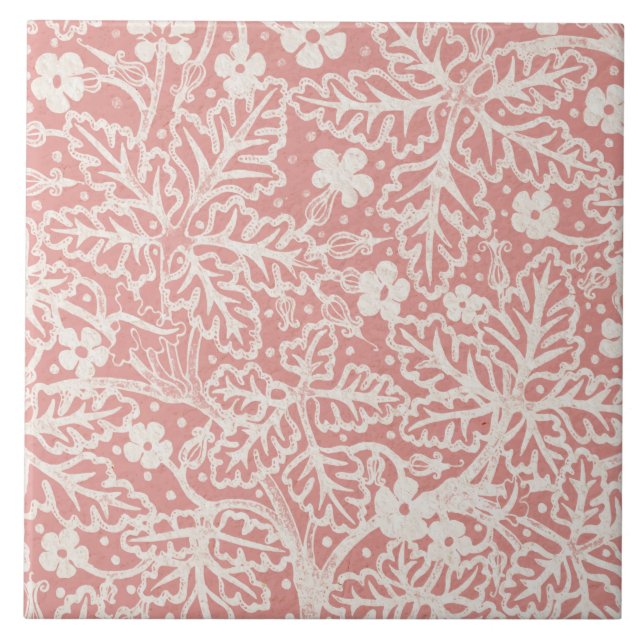 Art Nouveau geranium bush pattern pink Tile (Front)