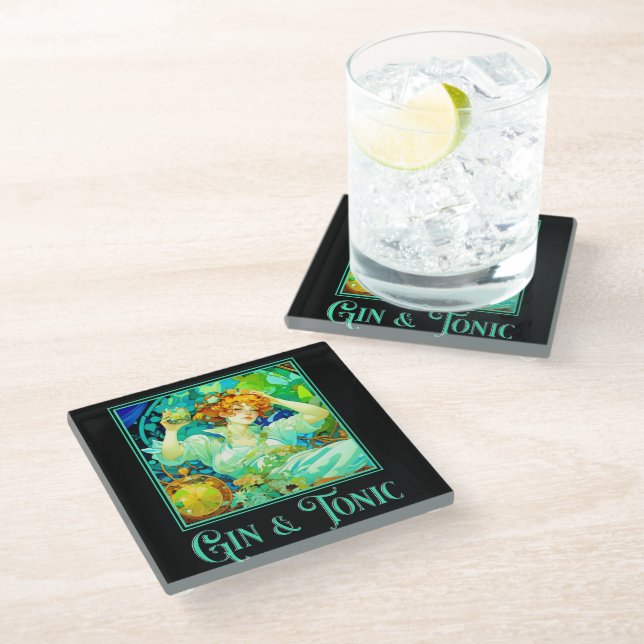 Art Nouveau Gin & Tonic Glass Coaster (Angled)