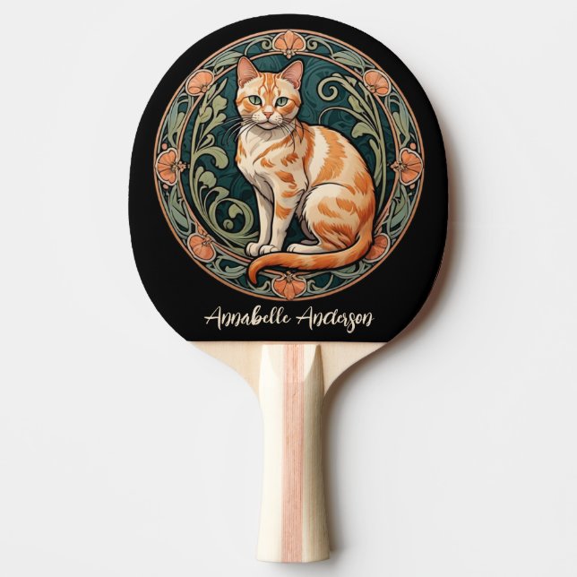 Art Nouveau Ginger Cat Personalize Ping Pong Paddle (Front)