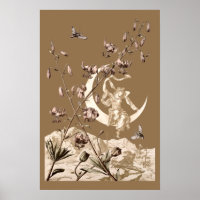 Art Nouveau Girl on Crescent Moon by A. Seder