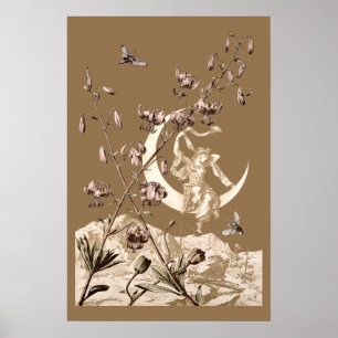 Art Nouveau Girl on Crescent Moon by A. Seder Poster