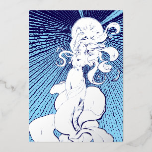 Art Nouveau Girl With Shining Star Foil Holiday Card