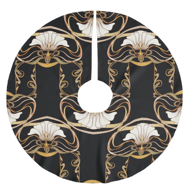 Art Nouveau: Gold Black Brushed Polyester Tree Skirt (Front)