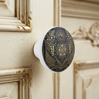 Art Nouveau Gold Botanical Celestial Illustration  Ceramic Knob