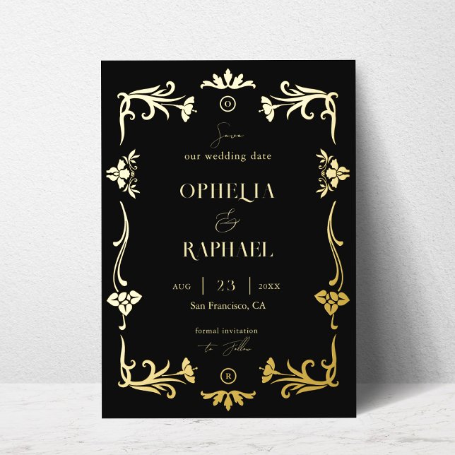 Art Nouveau Gold Foil Wedding Save the Date Card (Creator Uploaded)