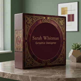 Art Nouveau Gold Frame Burgundy Leather Minimalist Binder