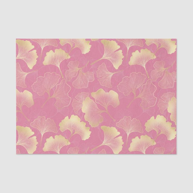 Art Nouveau Gold Ginkgo Leaf Blush Pattern Tissue Paper (Front)