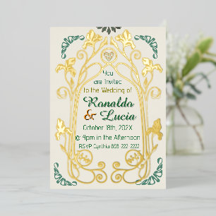 Art Nouveau Gold Green Botanical Invitation