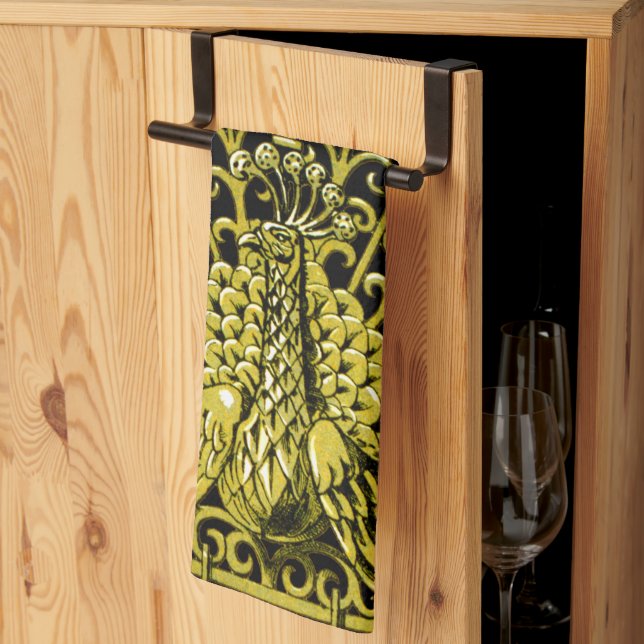 Art Nouveau Gold Peacock Kitchen Towel (Thirds Fold)