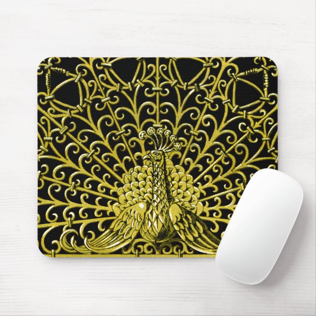 Art Nouveau Gold Peacock Mouse Pad (With Mouse)