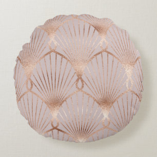 Art Nouveau Gold: Seamless Leaf Round Pillow