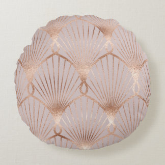 Art Nouveau Gold: Seamless Leaf Round Pillow
