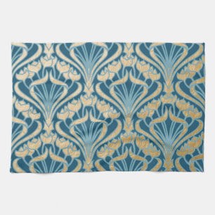 Art nouveau,gold,teal,pattern,damask,Victorian,bel Kitchen Towel