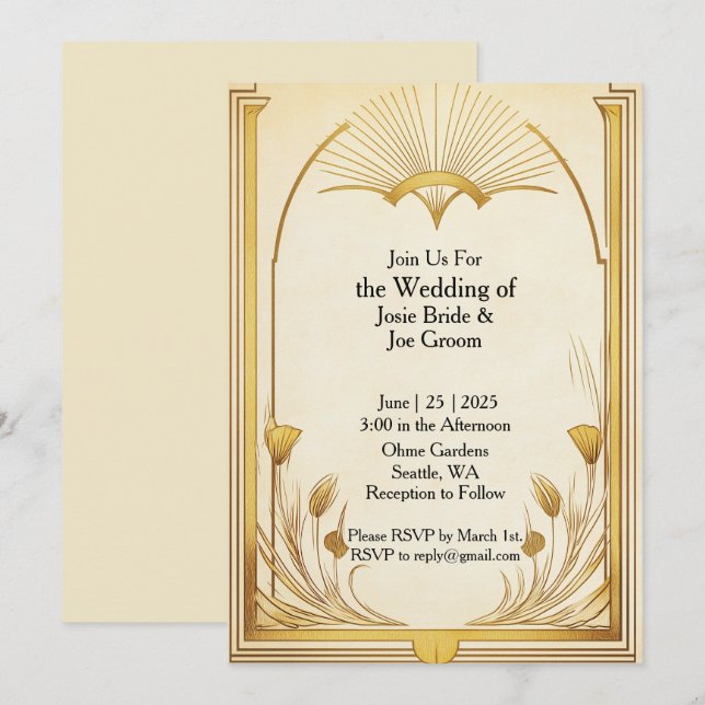 Art Nouveau golden wedding invitation (Front/Back)