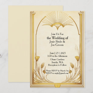 Art Nouveau golden wedding invitation