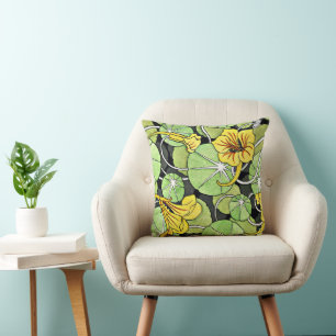 Art Nouveau Golden Yellow Nasturtium pattern Throw Pillow