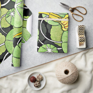 Art Nouveau Golden Yellow Nasturtium pattern Wrapping Paper