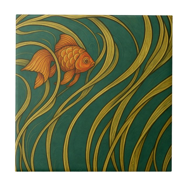 Art Nouveau Goldfish  Tile (Front)