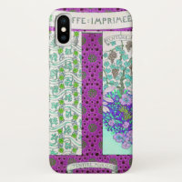 Art nouveau Grapevine floral vintage purple teal