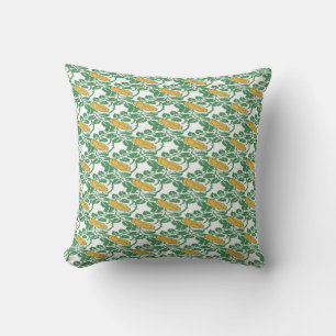 Art Nouveau Green Buttercup floral wallpaper Throw Pillow