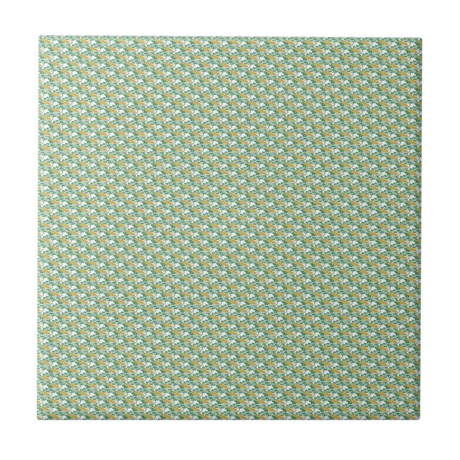 Art Nouveau Green Buttercup floral wallpaper Tile (Front)