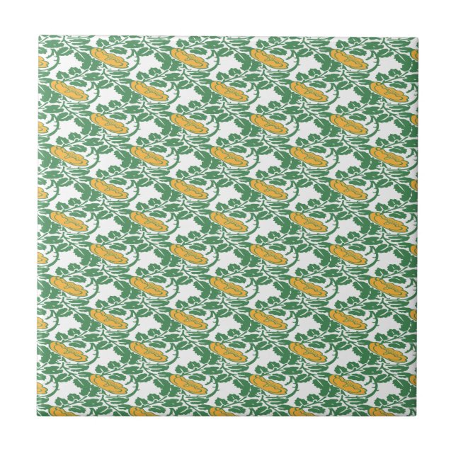 Art Nouveau Green Buttercup floral wallpaper Tile (Front)