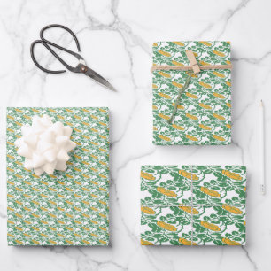 Art Nouveau Green Buttercup floral wallpaper Wrapping Paper Sheet