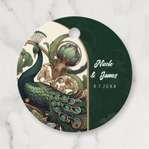 Art Nouveau Green Emerald Vintage Peacock Wedding Favour Tags