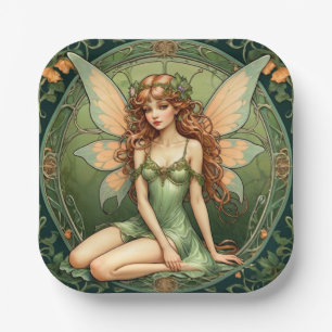 Art Nouveau Green Fairy Paper Plate