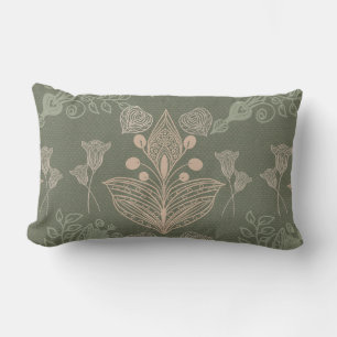 Art Nouveau Green Flower Vector Pattern Lumbar Pillow