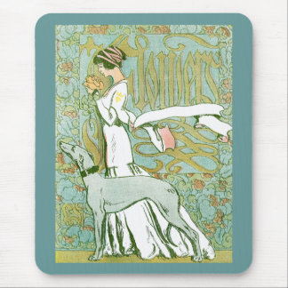 Art Nouveau Greyhound and Lady with Flower Mouse Pad