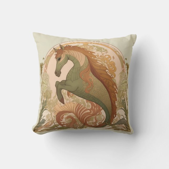 Art Nouveau - Hippocampus Throw Pillow (Front)