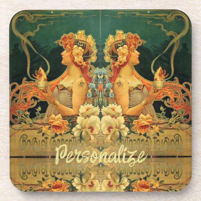 Art nouveau hot chocolate floral advertisement   coaster (Front)