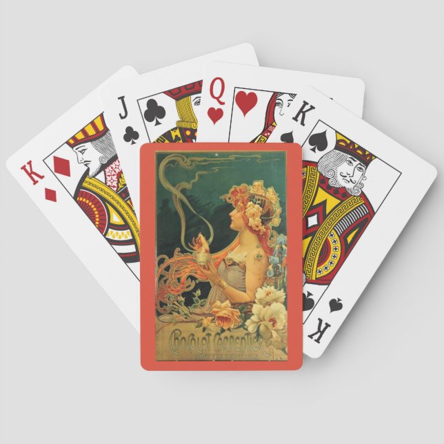 Art nouveau hot chocolate floral advertisement  playing cards (Back)