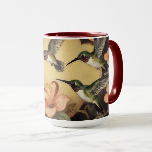 Art Nouveau hummingbird tableau Mug (Front Right)