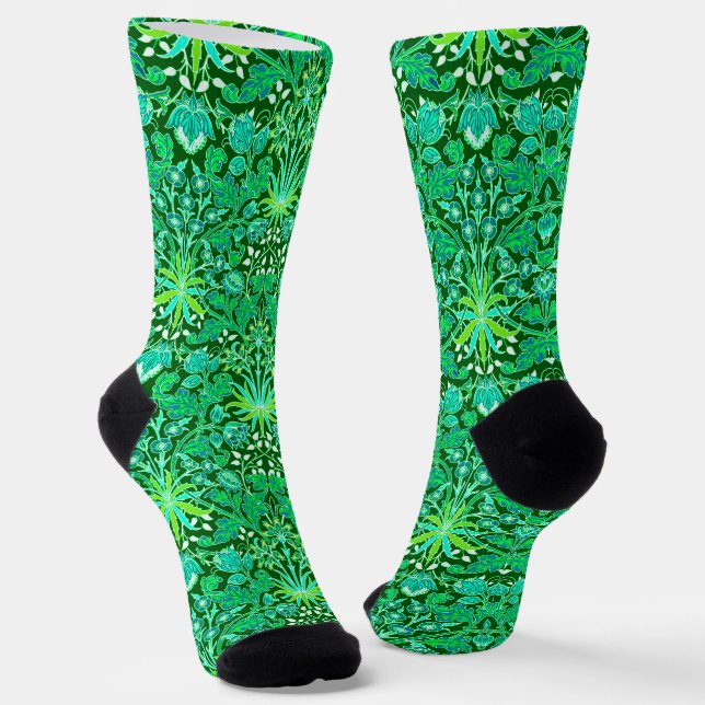 Art Nouveau Hyacinth Print, Emerald Green Socks (Angled)