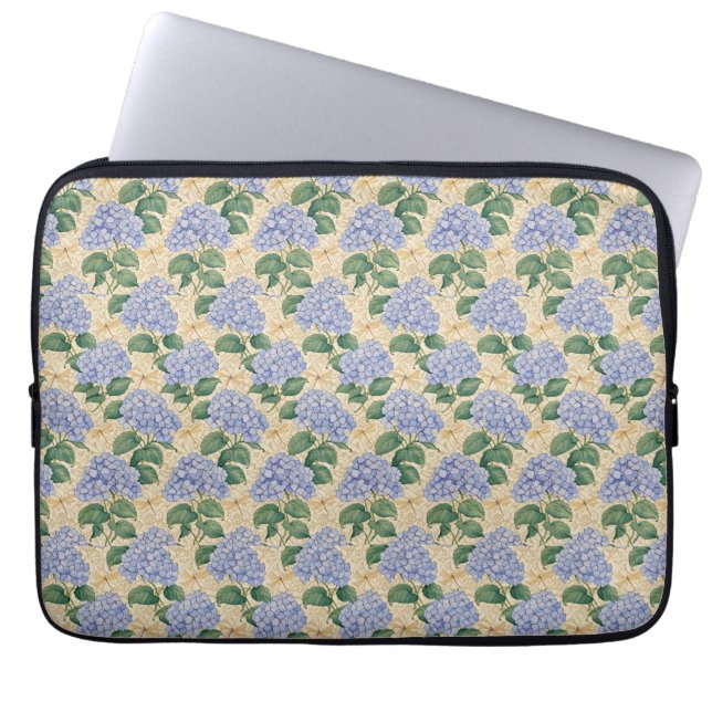 Art Nouveau Hydrangea Pattern with Dragonflies Laptop Sleeve (Front)
