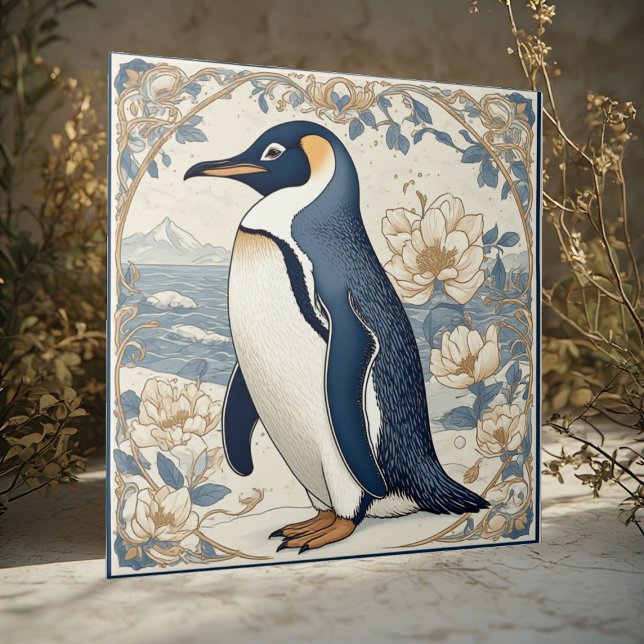 Art Nouveau Ice Bird Penguin Frozen Polar Glaciers Tile (Art Nouveau Ice Bird Penguin Frozen Polar Glaciers Ceramic Tile)