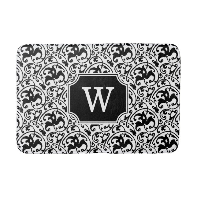Art Nouveau Ikat - White and Black Bath Mat (Front)
