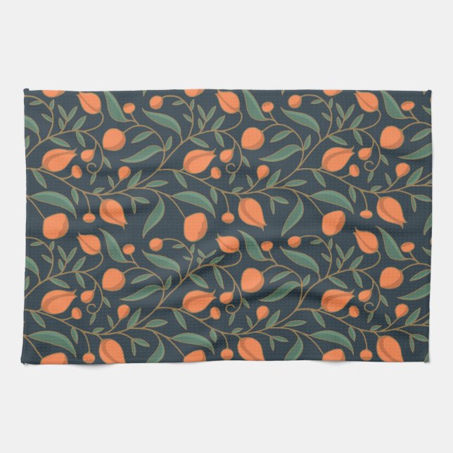 Art Nouveau inspired Elegant Orange Vining Floral  Kitchen Towel (Horizontal)