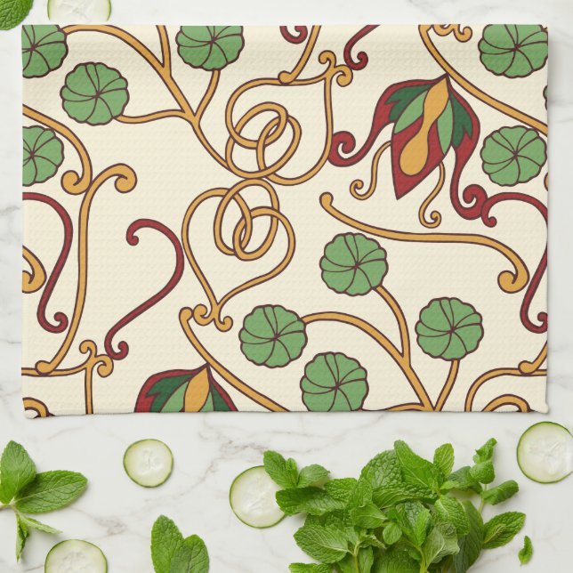 Art Nouveau-inspired floral design Kitchen Towel (Folded)