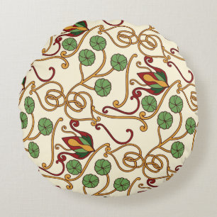Art Nouveau-inspired floral design Round Pillow