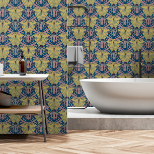 Art Nouveau Inspired Modern Floral Pattern Blue Wallpaper