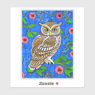 Art Nouveau Inspired Owl, Brown on Cobalt Blue
