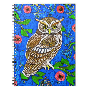 Art Nouveau Inspired Owl, Brown on Cobalt Blue Notebook