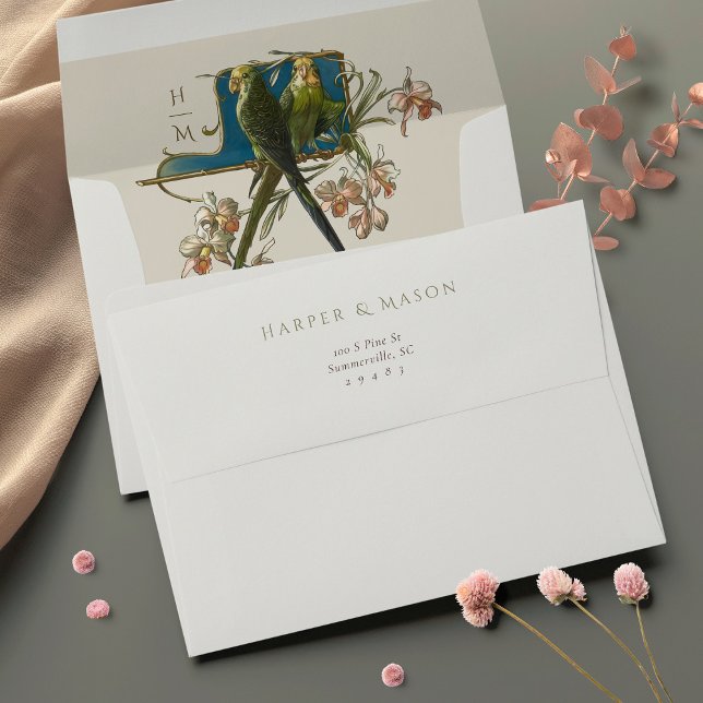 Art Nouveau Inspired Parrot Wedding Envelopes (Creator Uploaded)