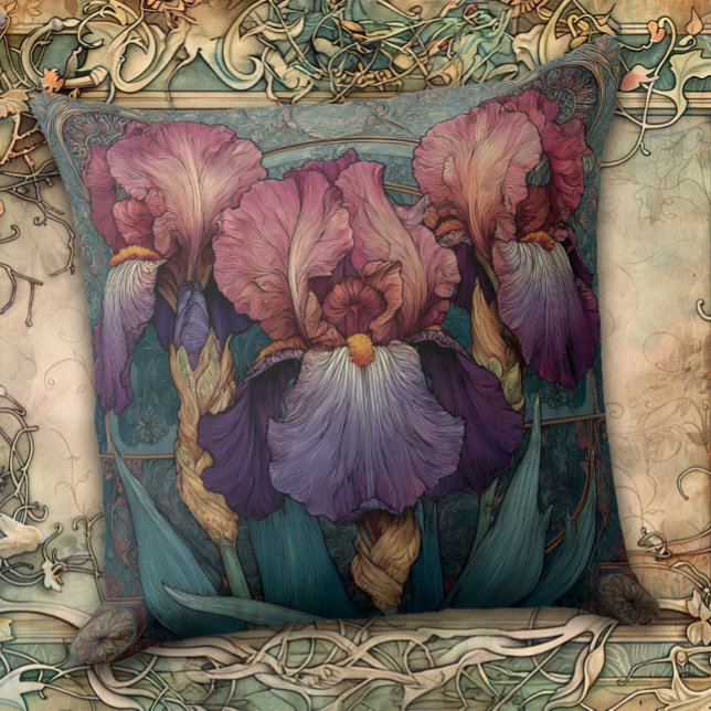 Art Nouveau Iris Enchantment Throw Pillow (Creator Uploaded)