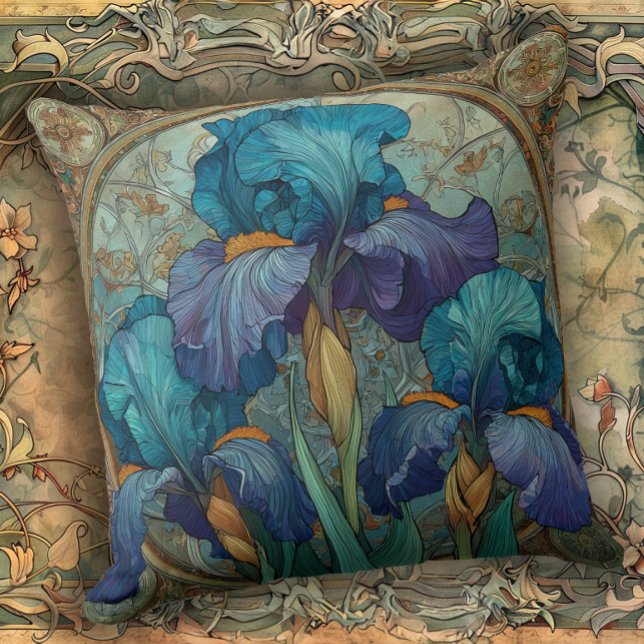 Art Nouveau Iris Enchantment  Throw Pillow (Creator Uploaded)